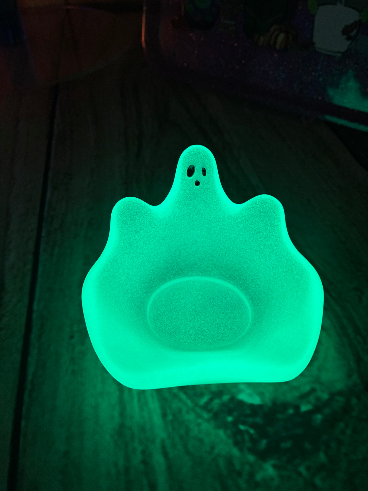 Glow-in-the-Dark Ghost Resin Tealight Holder – Handmade