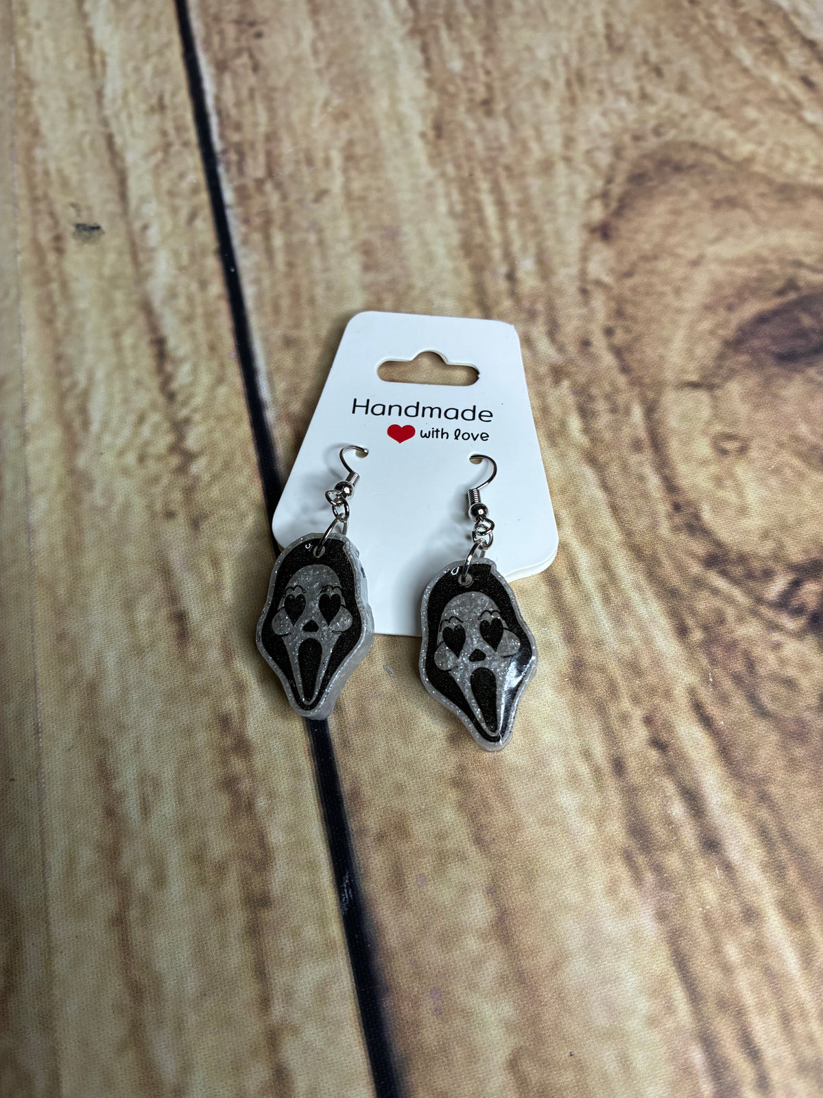 Horror Mask Glitter Resin Dangle Earrings – Handmade