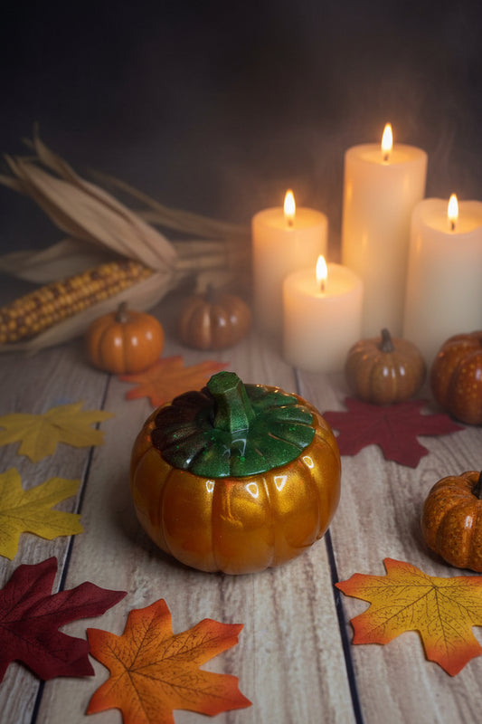 4” Handmade Resin Pumpkin Trinket Jar w/ Lid