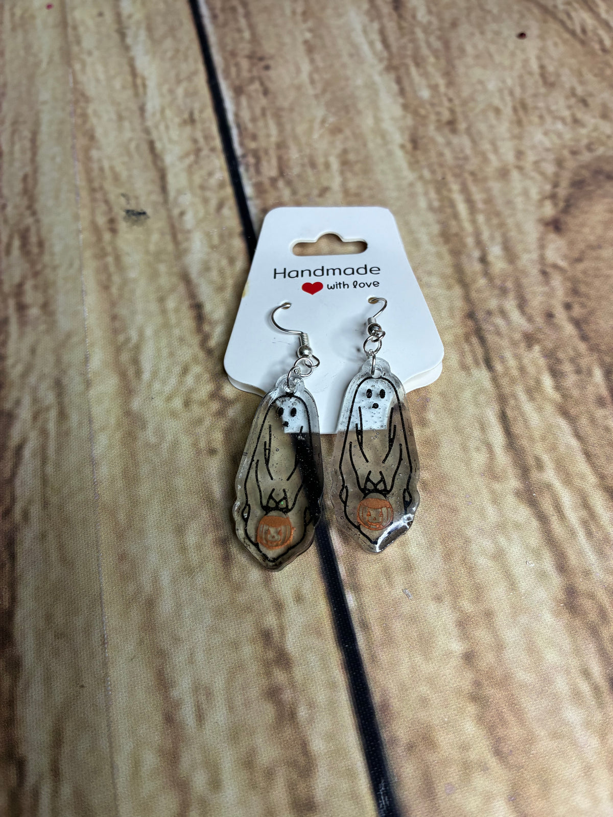 Spooky Ghost & Pumpkin Resin Dangle Earrings – Handmade