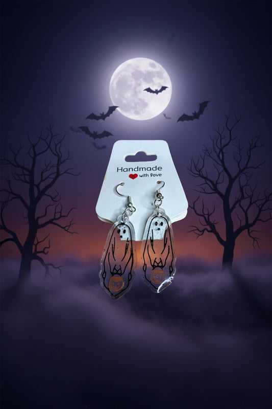 Spooky Ghost & Pumpkin Resin Dangle Earrings – Handmade