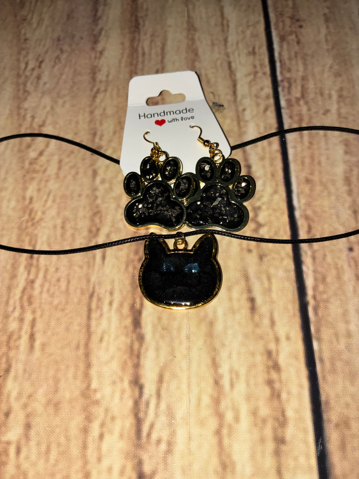 Black Cat Glow-in-the-Dark Resin Jewelry Set