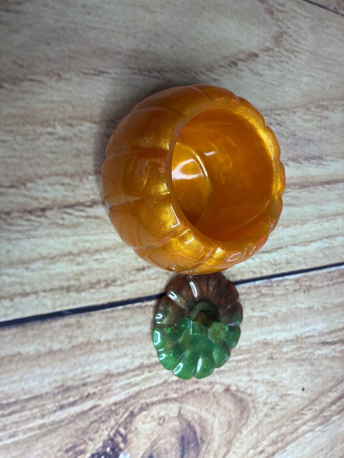 4” Handmade Resin Pumpkin Trinket Jar w/ Lid